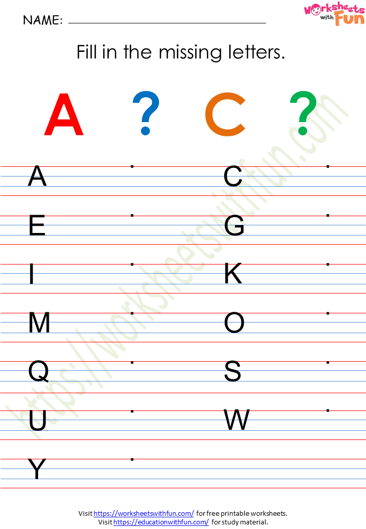 English Preschool: Uppercase Missing Letters Alphabet Worksheet 4